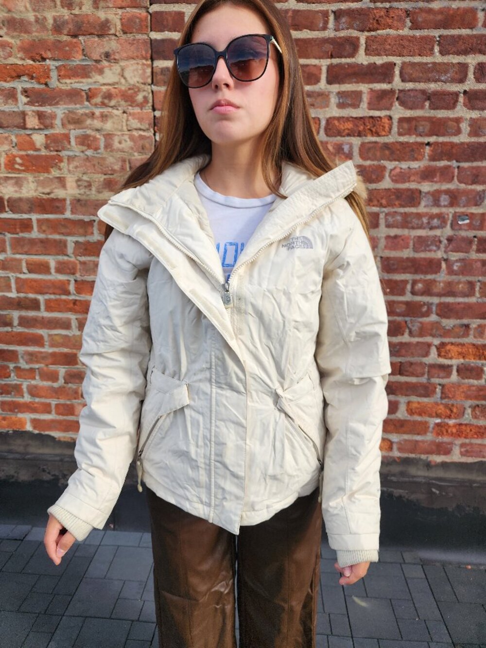 The North Face Cream Faux Fur Hood Down Puffer Winter Jacket Coat Small AEFE